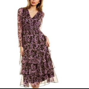 Lucy Paris Bristol Maxi Dress Purple Dark Floral V-neck Tiered Ruffled